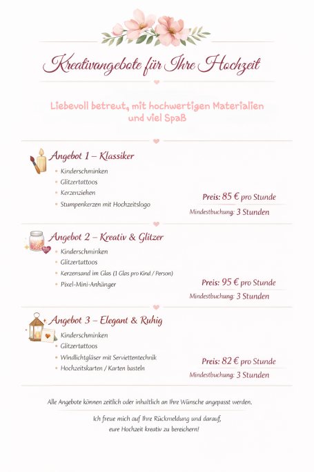 Kreativangebote für Ihre Hochzeit Kreativangebote für Ihre Hochzeit
